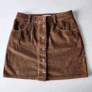 Brown Corduroy Mini Skirt Button Up Womens 4 Earthy Academia Preppy Hipster Work